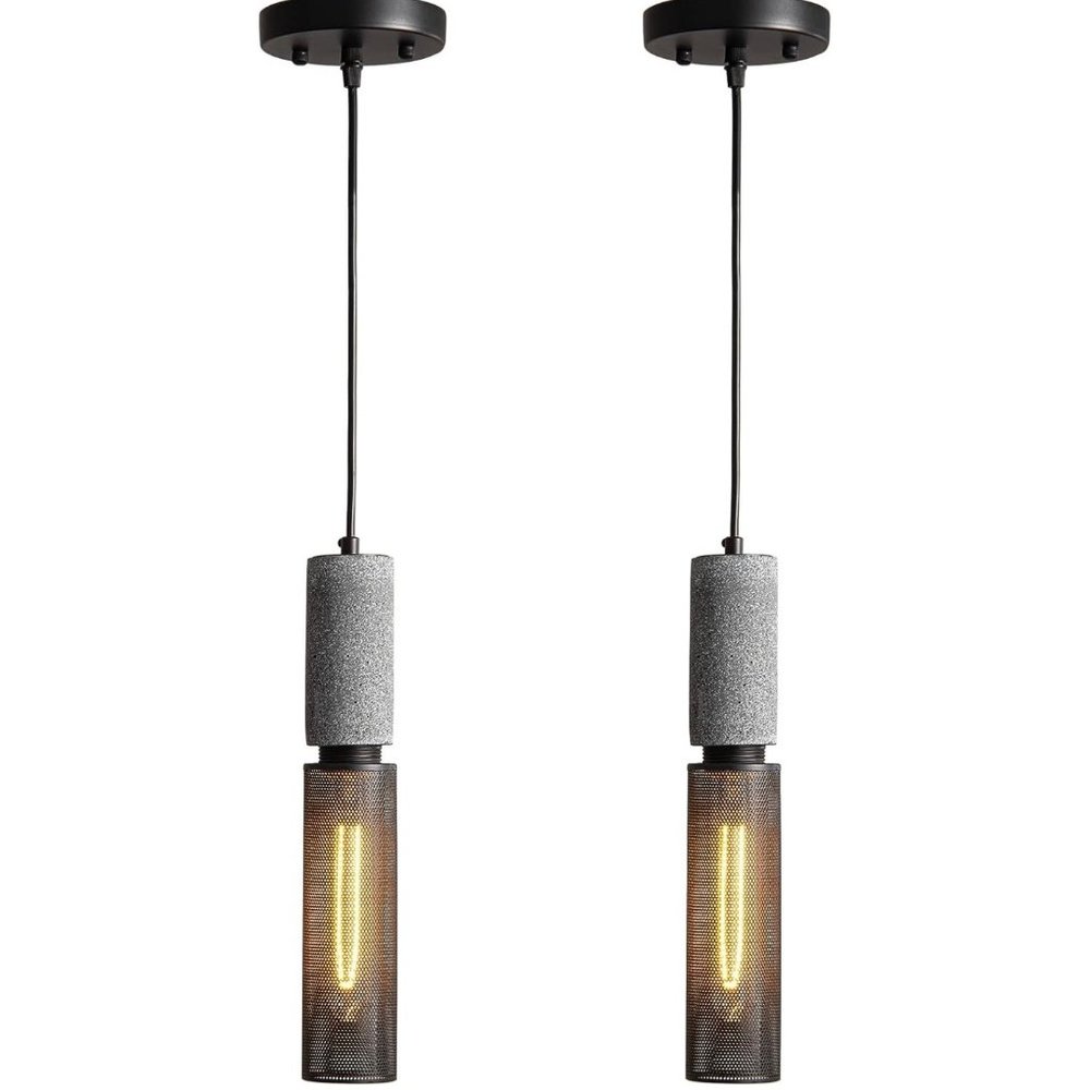 ADCTHOME Concrete Linear Pendant Light with a Metal Mesh Shade,Modern Industrial
